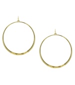 Geometric glam, by Vince Camuto. These classic hoop earrings have been upgraded with rectangular stud detail at the bottom. Crafted in gold tone mixed metal. Approximate drop: 2-1/2 inches.