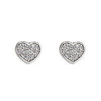 .925 Sterling Silver Rhodium Plated Heart CZ Stud Earrings with Screw-back for Children & Women