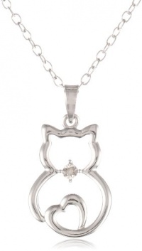 DiAura Sterling Silver Diamond-Accent Cat Pendant Necklace, 18