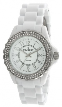 Peugeot Women's 7055WT Swarovski Crystal Bezel White Acrylic Watch