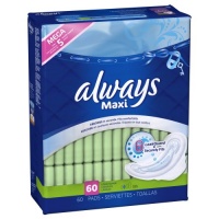 Always Maxi Unscented Pads with Wings, Long/Super, 60 Count