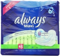 Always Maxi Unscented Pads with Wings, Long/Super, 45 Count