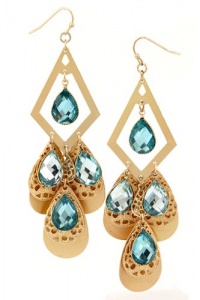 Fashion Jewelry - Gold Tone Tear Drop Chandelier Crystal Earring- By Fashion Destination | Free Shipping (Aqua)