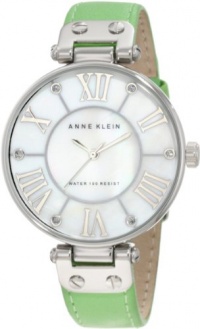 Anne Klein Women's 10/9919MPLG Silver-Tone Green Leather Strap Watch