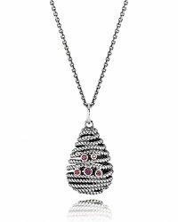 This modern pendant necklace from PANDORA features twisted sterling silver cable and bezel-set rhodolite stones for an out-of-the-box jewelry look.