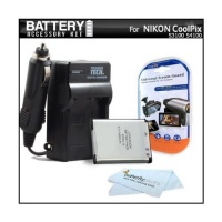 Battery And Charger Kit For Nikon Coolpix S3100 S4100 S100 S4300 S3300 Digital Camera Includes Replacement Extended (1000Mah) EN-EL19 Battery + 110/220 AC/DC Charger + LCD Screen Protectors + MicroFiber Cleaning Cloth