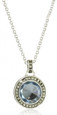 Judith Jack Color Pop Sterling Silver, Marcasite and Blue Spinel Disc Drop Pendant Necklace