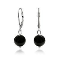 Bling Jewelry Sterling Silver Leverback Genuine Black Onyx Bead Dangle Earrings