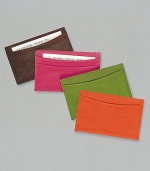 Crafted of hand-stained Italian leather, it's ideal for business cards, credit cards, IDs and more. About 3 X 4 Made in USA