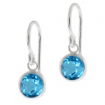 2.00 Ct Round Blue Swiss Topaz .925 Sterling Silver French Wire Earrings 6mm