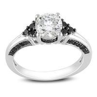 Sterling Silver 1 3/8 CT TGW Created White Sapphire 3/8 CT TDW Round Black Single-Cut Diamond Fashion Ring