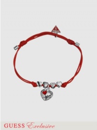 GUESS Women's Silver and Red Heart Bracelet, SILVER