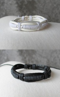 Buy 1 Get 1 Free - Handcrafted Genuine Leather White Bracelet & Get 1 Black Bracelet Free