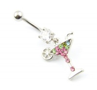 316L Surgical Steel 14G 7/16 Inch Cup of Cocktail Dangle Girl's Navel Belly Bar Ring Barbell Body Jewelry