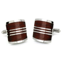 Stainless Steel Red Wood Cuff Links