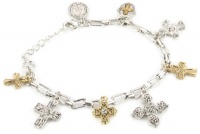 The Vatican Library Collection Two-Tone Seven Cross Charm Bracelet