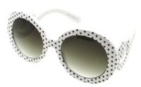 Oversized Womens Sunglasses with Curled Arms Round Lenses and Polka Dots (White)