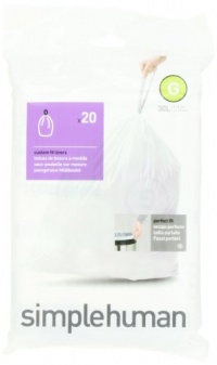 simplehuman Custom Fit Trash Can Liner G, 30 Liters / 8 Gallons, 20-Count (Pack of 4)