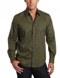 Perry Ellis Men's Long Sleeve Small PIsley Shirt, Forest Night, Large