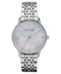 A ladylike dial creates a beautiful setting for this classic steel watch from Emporio Armani.