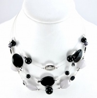 Charter Club Necklace, Black and Gray Beaded 3 Row Illusion Necklace