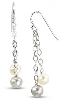 CleverEve Designer Series .925 Dangling Potato Pearl & Round Bead Sterling Silver Earrings