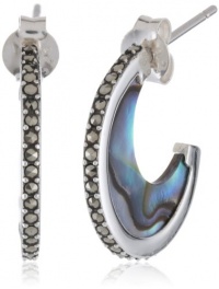 Judith Jack Slices of Color Sterling Silver, Marcasite, Abalone Hoop Earrings