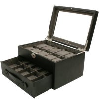 Watch Box Storage Case Leather For 20 Watches With Lucite Window by Tech Swiss