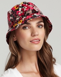 Cheer up those rainy days with a this vibrant floral printed bucket rain hat with belted trim.