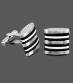 Show your true stripes. Spruce up any work look with the perfect accent. This sophisticated pair of men's cuff links features a chic striped design in black and white resin. Crafted in stainless steel. Approximate diameter: 1/2 inch.