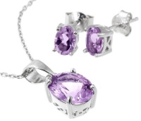 Sterling Silver Oval Amethyst Pendant Necklace and Earrings Set, 18