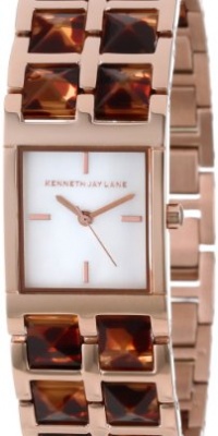 Kenneth Jay Lane Women's KJLANE-1513 1500 Series Mother-Of-Pearl Dial Rose Gold Ion-Plated Stainless Steel and Brown Tortoise Resin Watch