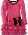 Bonnie Jean Girls 2-6X Fuzzy Spangle Knit Tiered Dress, Pink, 6