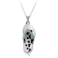 Chuvora .925 Sterling Silver Always at your side Paw Print Flip Flop Pendant Necklace 18'', Pet Jewelry for Pet Lover