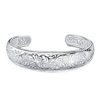 Sterling Silver Filigree Floral Cuff Bangle Bracelet