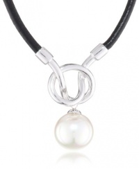 Majorica Pearl and Sterling Silver Knot on Leather Pendant Necklace, 17