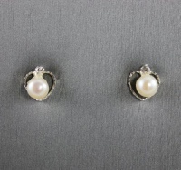 Givenchy Earrings, Silver-Tone Small Pearl Heart with Crystal Accent Stud Earrings