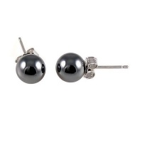 925 Sterling Silver 4mm Natural Black Diamond Hematite Ball Stud Post Earrings