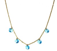 Catherine Popesco 14K Gold Plated Petite Bar Chain Link Necklace with Octagon Shaped Aqua Faceted Swarovski Crystal Dangles Along the Chain