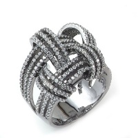 CleverEve 2013 Fall Winter Designer Series .925 Sterling Silver Black Rhodium Plated & CZ Weave Basket Woken Cocktail Ring (From Size 6 to 8)