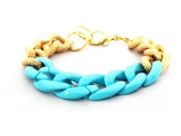 Chunky Link Bracelet with Blue & Gold Links