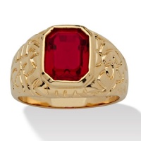 PalmBeach Jewelry Men's Emerald-Cut Simulated Ruby 14k Yellow Gold-Plated Nugget Style Ring