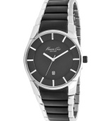 Kenneth Cole New York has slimmed down a classic timepiece design, adding a touch of gunmetal cool for extra impact.