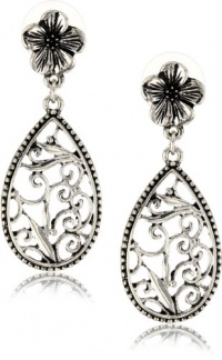 1928 Jewelry Silver Scrolls Floral Teardrop Earrings