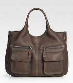 EXCLUSIVELY ONLINE AT SAKS.COM. Soft pebble-grain leather takes you for a day out on the town in this roomy silhouette, finished with easy flap-front pockets.Double top handles, 6 drop Magnetic top closure Two outside zip pockets Two outside flap pockets Protective metal feet One inside zip pocket Two inside open pockets Leather lining 15½W X 11H X 5D Made in Italy