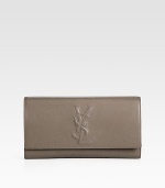 The stitched signature YSL logo highlights the front of this clean, classic leather design.Snap flap closure One inside open pocket Fully lined 11W X 6H X 1D Made in Italy