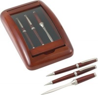 Alex Navarra 3pc Pen,pencil and Letter Opener in a Wood and Glass Case