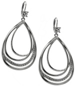 Chic curves. A perfect pear silhouette defines these distinctive drop earrings from T Tahari's Essentials Collection. Accented by sparkling clear crystals, they'll add glitter and glamour to your style for daytime or evening. Made in silver tone mixed metal and nickel-free for sensitive skin. Approximate drop: 2-1/2 inches.