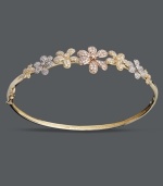 An aesthetically-pleasing accessory. Accentuate any look with the versatility of 14k rose gold, 14k gold, and 14k white gold! Clever floral shapes adorn this chic bangle, while round-cut diamonds (3/4 ct. t.w.) add just the right amount of sparkle. Approximate diameter: 2-1/2 inches.