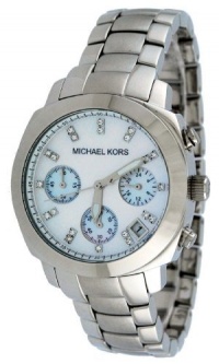 Michael Kors Watches Mother of Pearl Silver Chrono with Stones (Silver)